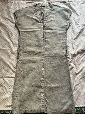 Two Days Off Linen Button Front Midi Shift Dress with Pockets, size S